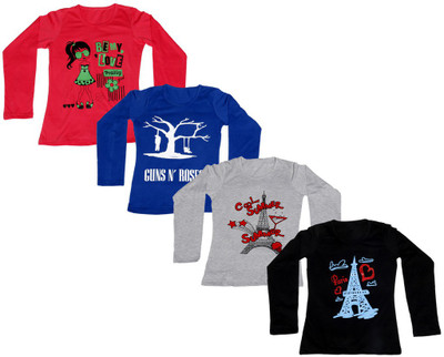 Indistar Printed Women Round Neck Red, Blue, Black, Grey T-Shirt