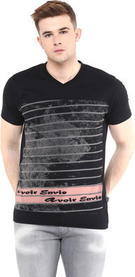 

Avoir Envie Graphic Print Men' V-neck Black T-Shirt