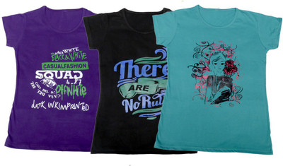 

IndiWeaves Girls Printed T Shirt(Multicolor, Purple & black & blue