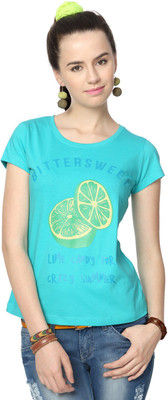 

People Printed Women's Round Neck Blue T-Shirt