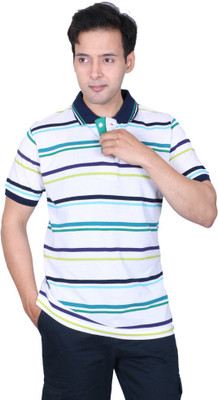 

Proline Striped Men's Flap Collar Neck Green T-Shirt