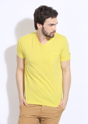 

Being Human Clothing Printed Men's V-neck Yellow T-Shirt
