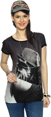 

SF Jeans by Pantaloons Printed Women's Round Neck Black T-Shirt