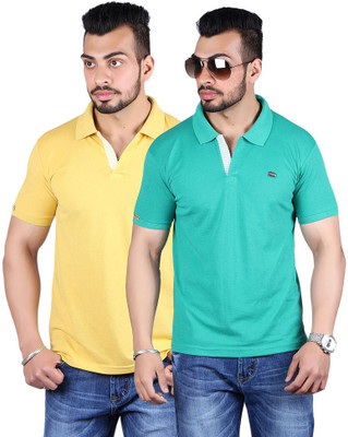 

Shineway Solid Men's Polo Neck Multicolor T-Shirt(Pack of 2, Gold;green