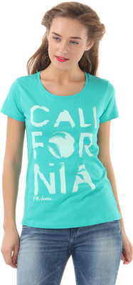

Flying Machine Graphic Print Women's Round Neck Green T-Shirt, Pool green