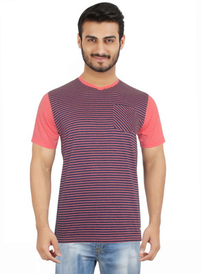 

Hoodz Striped Men' V-neck Pink T-Shirt, Tonic