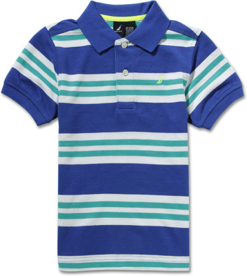 

Nautica Boys Striped T Shirt(White, Pack of 1, White;blue