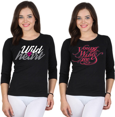 

SayItLoud Printed Women's Round Neck Black, Black T-Shirt(Pack of 2)