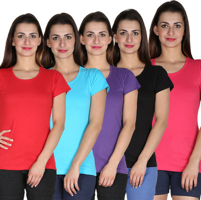 

Faireno Printed Women's Round Neck Multicolor T-Shirt(Pack of 5