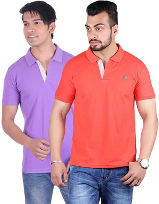 

Shineway Solid Men's Polo Neck Multicolor T-Shirt(Pack of 2, Carrot;purple