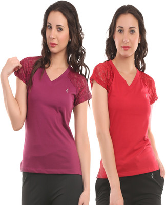 

Ultra Fit Solid Women's V-neck Maroon, Red T-Shirt(Pack of 2), Red;wine
