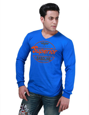

Inkovy Graphic Print Men's V-neck Blue T-Shirt