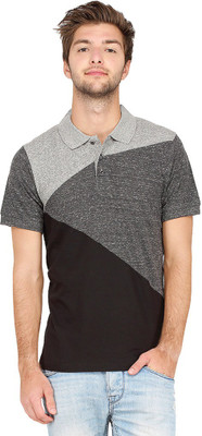 

Campus Sutra Solid Men Polo Neck Black T-Shirt