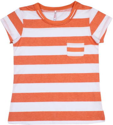 

Poppers by Pantaloons Girls Striped T Shirt(Orange, Coral