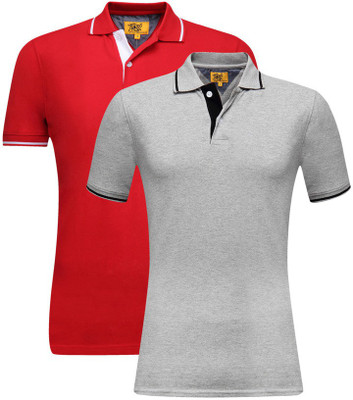 

Campus Sutra Solid Men Henley Multicolor T-Shirt(Pack of 2, Grey;red