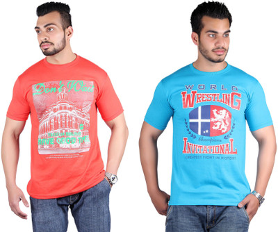 

Shineway Printed Men's Round Neck Multicolor T-Shirt(Pack of 2