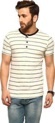 

Gritstones Striped Men' Henley White T-Shirt, White01
