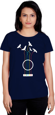 

Tantra Graphic Print Women's Round Neck Dark Blue T-Shirt, Navy blue