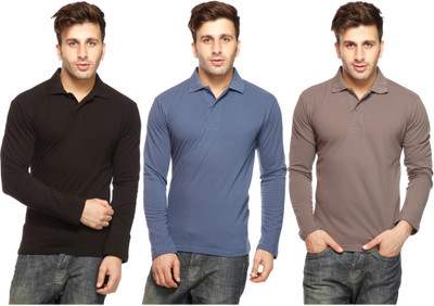 

Gritstones Solid Men's Polo Neck Multicolor T-Shirt(Pack of 3, Black;n.blue;s.grey