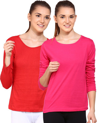

Ap'pulse Solid Women's Round Neck Red, Pink T-Shirt(Pack of 2), _red_dpnk