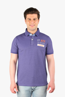 

La Seven Solid Men's Polo Neck Purple T-Shirt