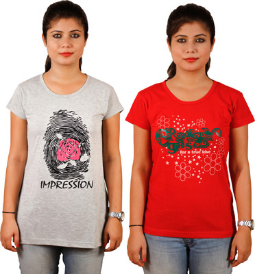 

Tryd Printed Women's Round Neck Multicolor T-Shirt(Pack of 2