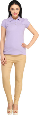 

X'Pose Solid Women's Polo Neck Purple T-Shirt, Purple-1