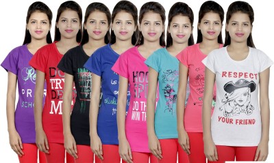 Indistar Printed Women Round Neck Multicolor T-Shirt