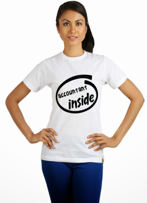 

Campus Sutra Printed Women's Round Neck White T-Shirt