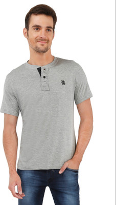 

The Cotton Company Solid Men's Henley Grey T-Shirt, Platinum melange