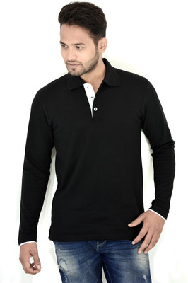 

Komnil Solid Men's Polo Neck Black T-Shirt