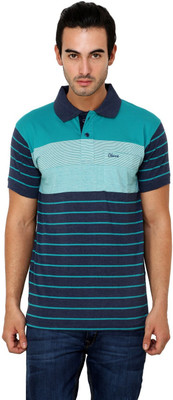 

Okane Striped Men's Polo Neck Green T-Shirt, Sea green