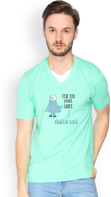

Campus Sutra Solid Men V-neck Green T-Shirt, Sea green