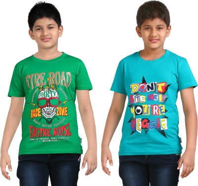 FabTag  - dongli Boys Printed Cotton Blend T Shirt(Green, Pack of 2)