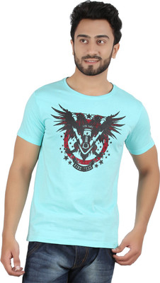

Hoodz Printed Men's Round Neck Light Blue T-Shirt, Aqua