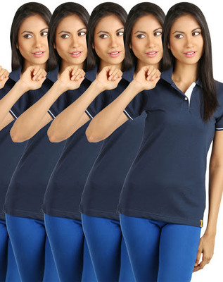 

Campus Sutra Solid Women's Polo Neck Black, Blue, Grey T-Shirt(Pack of 3
