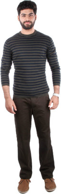 Indian Terrain Striped Men's Round Neck Green, Blue T-Shirt, Olive
