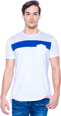 

Mufti Self Design Men's Round Neck White, Blue T-Shirt
