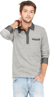 

Campus Sutra Solid Men Polo Neck Grey T-Shirt