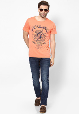 

Jack & Jones Graphic Print Men's Round Neck Orange T-Shirt, Nasturtium