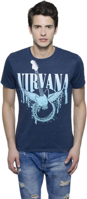 

Nirvana Printed Men' Round Neck Blue T-Shirt, Navy melange
