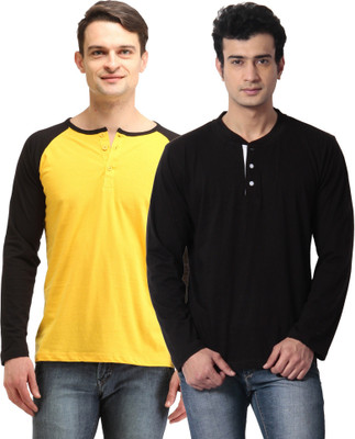 

Leana Solid Men's Henley Multicolor T-Shirt(Pack of 2, Yellow-black