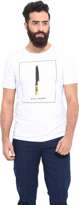 

Mr Button Printed Men's Round Neck White T-Shirt, Cotton