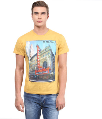 

Okane Printed Men's Round Neck Yellow T-Shirt, Mustard