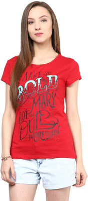 

Honey By Pantaloons Graphic Print Women' Round Neck Red T-Shirt