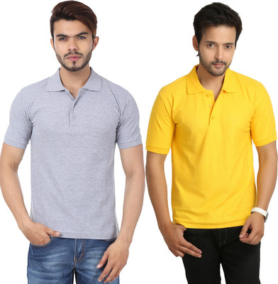 

Weardo Solid Men's Polo Neck Yellow, Grey T-Shirt(Pack of 2, Grey;yellow