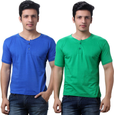

TeeMoods Solid Men's Henley Blue, Green T-Shirt(Pack of 2), Green;royal blue