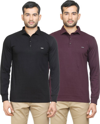 

Poshuis Solid Men' Polo Neck Black, Maroon T-Shirt(Pack of 2, Black and dark maroon
