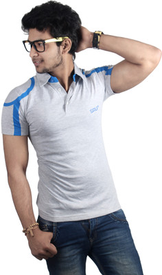 

Spur Self Design Men's Polo Neck Grey T-Shirt, Melange