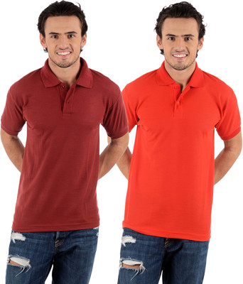

Blaze Solid Men's Polo Neck Multicolor T-Shirt(Pack of 2, Maroon;red